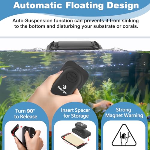 fishkeeper Magnetic Aquarium Glass Cleaner, Dual-Blades Algae Fish Tank Glass Cleaner Brush for 0.2-0.4 Inch Thick Glass Aquariums Tank, Self-Floating Scrubber Brush with 4 Detachable Scraper (M) - color: Black, size: M for Glass Thickness:0.394"