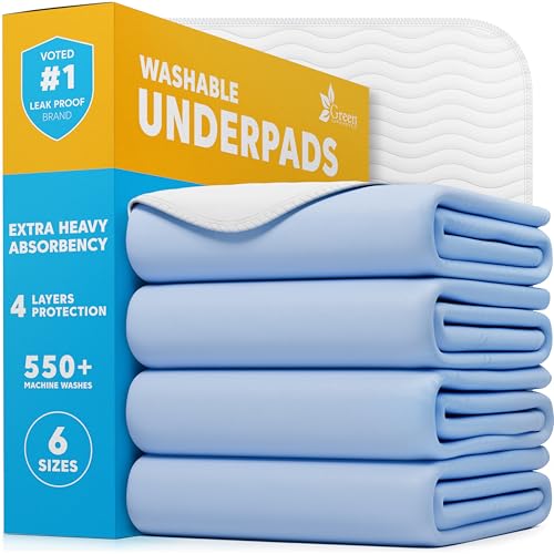 GREEN LIFESTYLE Washable Underpads - Large Pads for use as Incontinence Bed Pads, Reusable Pet Pads, Great for Dogs, Cats, Bunny, Seniors Bed Pad (Pack of 4-34x36) - color: Blue/White, size: 4 Pack - 34x36