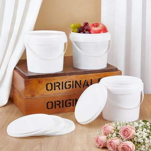 12 Pcs White Plastic Bucket with Lid and Handle, Food Grade Buckets with Lids, Ice Cream Containers Food Safe Bucket for Multipurpose Storage Paint Water Art Crafts Projects (1.58 Quart) - size: 1.58 Quart