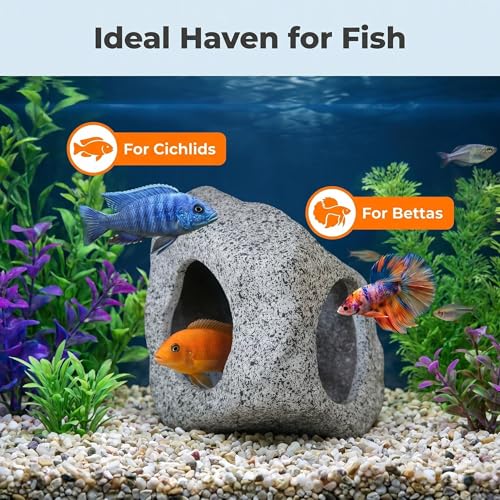 SpringSmart Aquarium Hideaway Rock Cave for Aquatic Pets to Breed, Play and Rest, Safe and Non-Toxic Ceramic Fish Tank Ornaments, Decor Stone for Betta