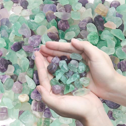 T4U Fluorite Aquarium Gravel Rocks 3 Lbs, Crystals Chip Bulk for Fish Tank, Decorative Pebbles Bulk for Plants, Vase Filler Stones, Natural Quartz Chips Stones for Decoration, Healing Crystal - color: #4 - Fluorite, size: 3 LB