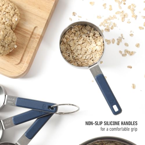 Calphalon Prime Measuring Cups, Kitchen Measurement Cup, 4-Piece Stainless Steel Kitchen Measuring Cup with Navy Silicone Handle Accurate, Durable for Dry and Liquid Ingredients - color: Navy Blue w/ Silicone (Prime - Measuring Cups), size: Measuring Cups