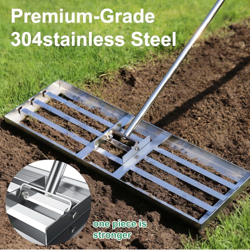 30"x10" Lawn Leveling Rake, Heavy Duty 304 Stainless Steel Lawn Leveler w/ 6.5ft Ergonomic Handle, Effort Saving Soil Tool for Dirt, Sand, Compost, Topdressing & Garden - style: 30x10inch-6.5FT