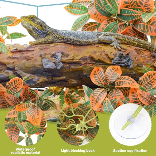 QUOZUO 2 Pack Reptile Plants, Artificial Hanging Plants with Suction Cups, Habitat Decor Plastic Vines Decorations for Bearded Dragons Lizards Snake Geckos Frogs -Gold - color: Gold