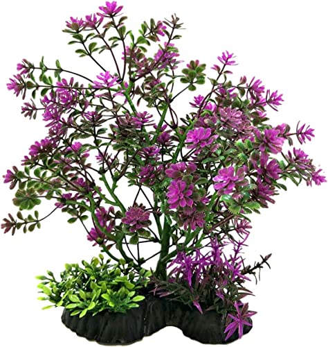 Penn-Plax Plastic Aquarium Decorative Plant - Bonsai Plant Purple Flowers - 7" - 8"