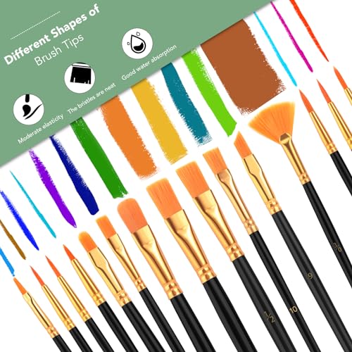 AROIC Acrylic Paint Brush Set,2pack/30pcs Nylon Hair Oil Watercolor Rock Face Painting Artist Paint Brushes, 15 Sizes Paint Brush Set for All Purposes Kids Adult Arts Painting Brush Supplies. - color: Black, size: 30pcs