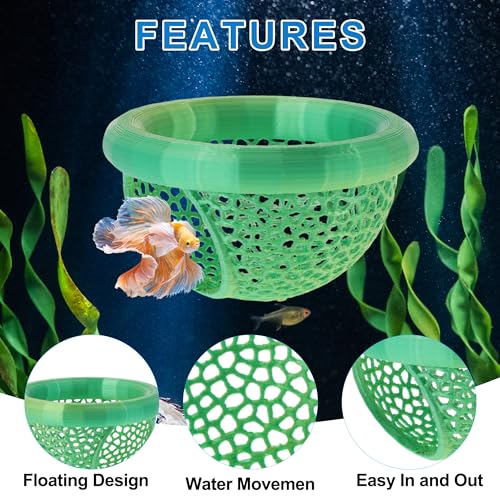 Betta Hideout Cave, Aquarium Floating Betta Hideout, Multi-Functional Betta Fish Hammock, Green - color: Green