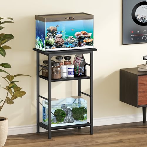 Snughome 5-10 Gallon Aquarium Stand, 3 Tier Fish Tank Stand with Storage, Fish Tank Stand with Metal Frame, Reptile Turtle Tank Stand for Home Office, 20.47" x 11.02" x 30.52", Black - color: Black