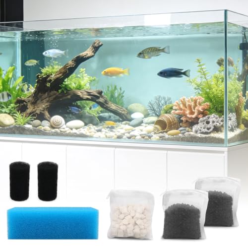 Big Peng AC50 Aquarium Filter Media Maintenance Kit Compatible with Aquaclear Fluval AC50 Power Filters, Includes 1 Blue Foam, 2 Activated Carbon, 1 BioMax Pellets, 2 Intake Strainer Sponge
