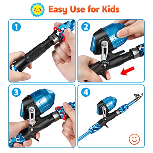 PLUSINNO Kids Fishing Pole with Spincast Reel Telescopic Fishing Rod Combo Full Kits for Boys, Girls, and Adults - color: Blue, size: 5FT / 1.5M