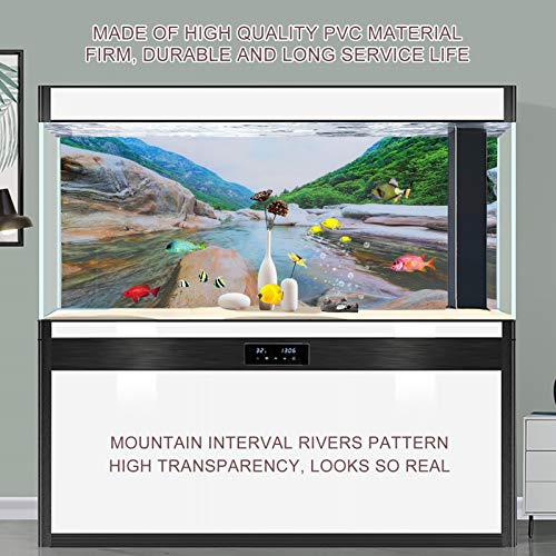 Zerodis Aquarium Background Poster, 122x50cm PVC Mountain Interval Rivers Fish Backdrop 3D Adhesive Fish Wallpaper Sticker for Aquarium Fish