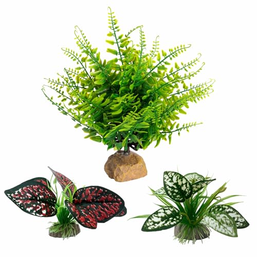 Moonorange Reptile Artificial Plants, Terrarium Plants Decorations Supplies, Aquarium Fish Tank Plants, Amphibian Habitat Hideout Tank Accessories(L Set-3pcs/E) - color: L Set-e