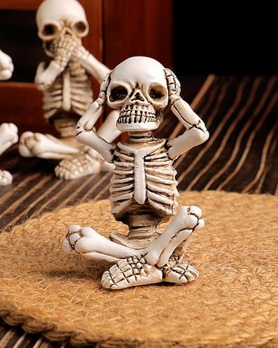 3 Pcs Aquarium Skeleton Decor - Waterproof Resin Hear No See No Speak No Evil Figurines for Fish Tank, Halloween Gothic Underwater Scene Setup