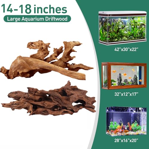 WDEFUN Natural Extral Large Driftwood for Aquarium Decor, 2-Piece 14''-18'' Driftwood for Decorations on Fish Tank, Reptiles Bearded Dragon Accessories or Air Plants - size: Mopani driftwood （14-18 inch pack of 2）