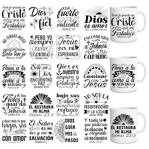Christian UV DTF Cup Wraps - 20 Sheets Spanish Bible UVDTF Decals for 16 OZ Glass, Inspirational UV DTF Stickers for Women, Black Rub on Transfers for Water Bottle Mug, DIY Church Gifts - style: Black Spanish Bible