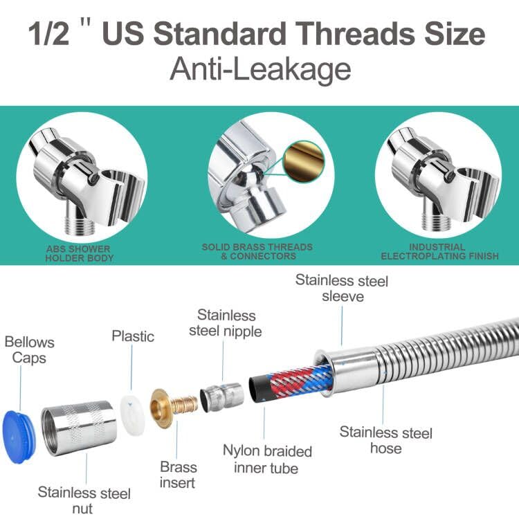 MAYYAYA Adjustable Handheld Shower Head Holder and Hose- Premium ABS Bracket- 360 Degree Rotatable Brass Ball：Arm Mount and Hose Connector- Easy Install and Replacement Parts(Silver) - color: Silver