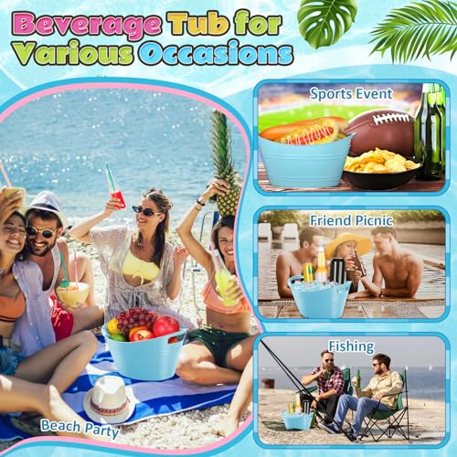 Norme 24 Pcs Oval Storage Tub with Handles, 4.5l Plastic Ice Buckets Bulk for Wine Beer Champagne Drink Cooler Beverage Storage Tub for Parties BBQ Weddings Party Outdoor Celebration(Sky Blue) - color: Sky Blue