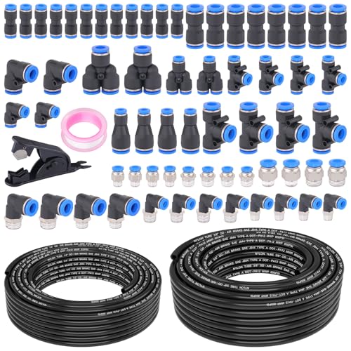 68 Pcs DOT Air Line with Quick Connect Air Fittings Kit 2 Roll 50FT 1/4" and 3/8" DOT Air Lines Kit with 66 Pcs Push Lock Air Line Fittings Pneumatic Push to Connect Air Hose Fitting - size: 68 PCS-50FT 1/4+3/8