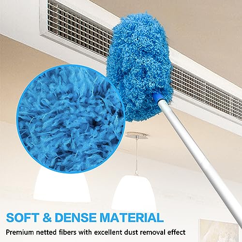 Ceiling Fan Cleaner Duster Reusable Microfiber Ceiling Fan Blade Cleaner Removable Duster with Extension Pole Adjusts 13 to 49.7 Inch for Cleaning Walls Bookshelves Furniture Door Window Top (Blue) - color: Blue
