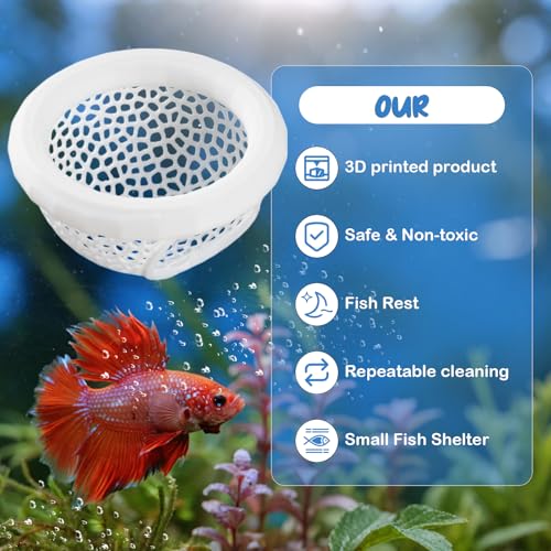 2 Sizes Floating Betta Fish Hide and Shrimp Cave – 3D Printed Aquarium Hammock, Floating Feeder Ring, and Resting Shelter for Nano Aquariums & Fish Tank Decorations (White)