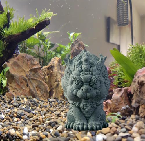 livelyfish Feng Shui Guardian Chi Lin/Kylin/Qi Lin Statue Sandstone Figurine Wealth Good Luck Sculpture Chinese Decor for Fish Tank Aquarium Garden & Patio Micro Yard Bonsai Decoration (S) - size: Small