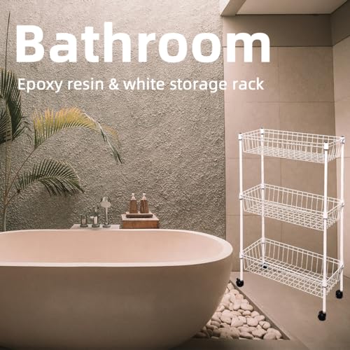 NSF white 3-layer storage rack, refrigerator crevice rack, washing machine crevice rack, laundry room dirty clothes storage, multifunctional household epoxy resin deep mesh basket - size: 3-White H basket
