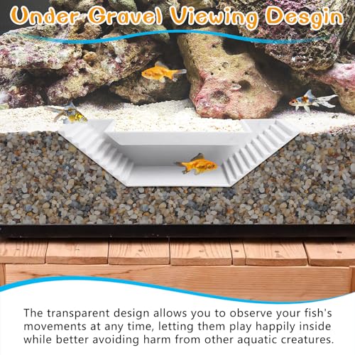 Aquarium Underground Tunnel Small Fish Cave Hideout with 2 Entrances Under Gravel Viewing Shrimp Tunnel Plastic Fish Tank Decoration (White)