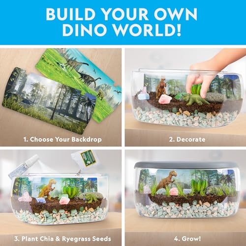 National Geographic Light Up Dinosaur Terrarium Kit for Kids – Build a Dino Habitat with Real Plants & Gemstones, Night Light, Science Kit, Dinosaur Toys for Kids Ages 6 7 8 9 (Amazon Exclusive) - style: Large Dino Habitat