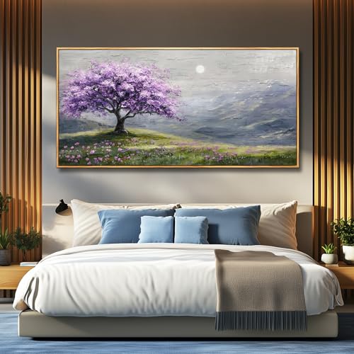 FUHAIHUA Wood Framed Canvas Wall Art For Living Room Wall Decor For Bedroom Office Wall Decoration Purple Tree Painting Farmhouse Pictures Artwork Room Aesthetic Home Decor 20x40 In - color: Purple Tree Wood Framed, size: 40"L x 20"W
