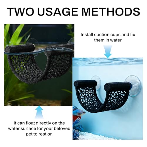 Betta Fish Hammock, White Floating Resting Leaf with Suction Cup - Aquarium Perch Ledge for Bettas, Shrimp, and Nano Fish - Minimalist Tank Decor & Accessory (Black) - color: black