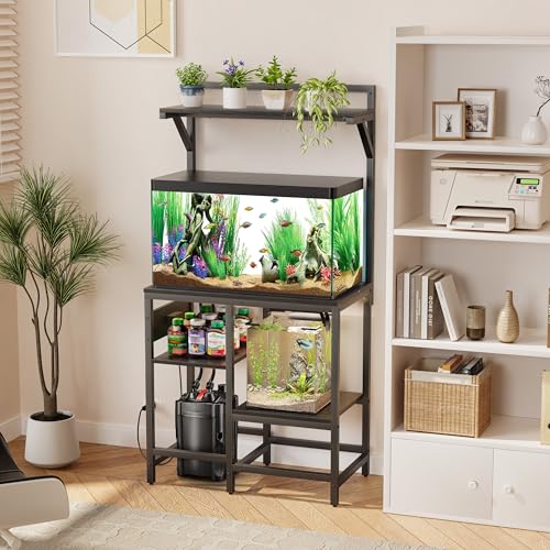 20-29 Gallon Fish Tank Stand, Aquarium Stand with Power Outlet, Heavy-Duty Reptile Terrarium Stand Table with Top Shelf for 20 Gal Long/High/Extra Long & 29 Gal, 30.7"L x 15.3"W x 30"H (Black) - color: Black, size: 20-29 Gallon