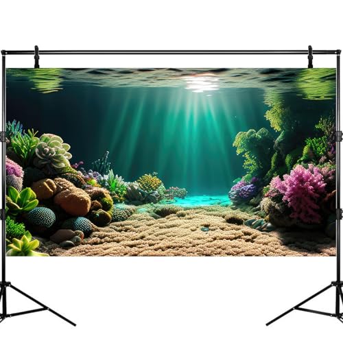 Underwater Scene Aquarium Background Under The Sea Coral Reefs Fish Tank Background Ocean Sunray Seabed Sand Rocky Outcrops Terrarium Backgrounds Tropical Sea Marine Life Tank Backgrounds 24x12in - color: Green_Brown, size: 24(W)x12(H)inches/ 60(W)*30cm(H