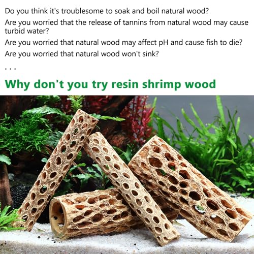 6“ Resin Cholla Wood Aquarium Décor Wood- Realistic Shrimp Hideout & Climbing Toy (6" L×1”Dia, 3pcs)