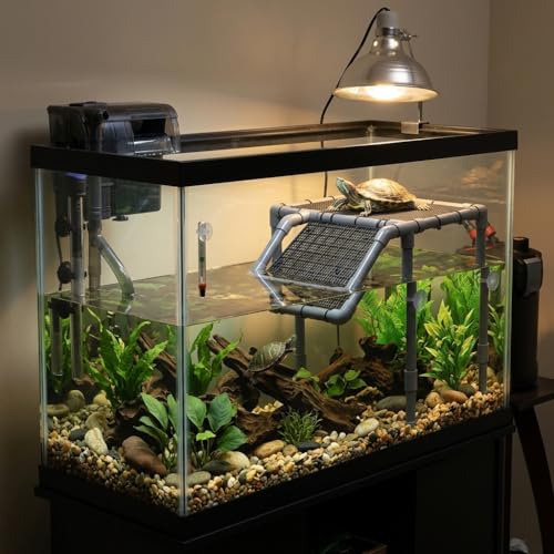 SKARUS Extra Large Standing Turtle Basking Platform(6.49"-15.16" H), 13.4"×9.8" Large Suspended Aquarium Dock, Turtle Tank Accessories for 40–125 Gallon Tanks - color: Grey, size: 13.4"W