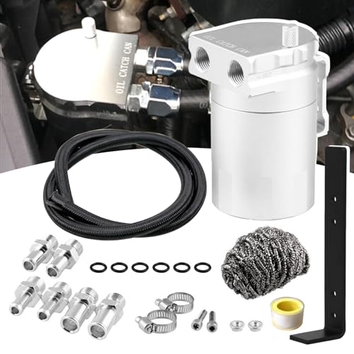 RULLINE Universal 350ml Reservoir Tank Oil Catch Can Tank 0046 Aluminum Polish Baffled Reservoir with Bracket Silver - color: Silver, size: Upgraded version with bracket