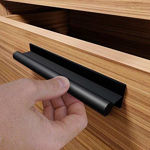 HRX Self-Adhesive Edge Fingerpull Door Handle - Easy to Install Screwless Peel and Stick on Glass, Wood, Metal, Plastic - Sliding Doors Knob for Kitchen Fronts, Drawers & Dressers Panels - 2 Pack - color: Black