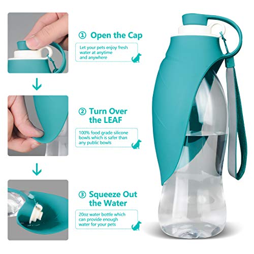 TIOVERY Dog Water Bottle for Walking, Pet Water Dispenser Feeder Container Portable with Drinking Cup Bowl Outdoor Hiking, Travel for Puppy, Cats, Hamsters, Rabbits and Other Small Animals 20 OZ - color: Blue