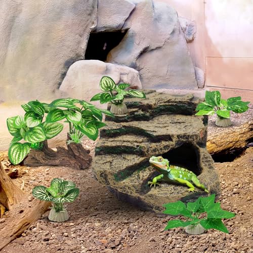 GOZILLA Silk Fish Tank Plants,Reptile Artificial Plant,Reptile Plants for Terrarium,Aquarium Decorations Accessories Set,Resin Driftwood Artificial Silk Aquarium Plant for Fish Tank.(5PCS/B-Set) - color: 5pcs/B-set