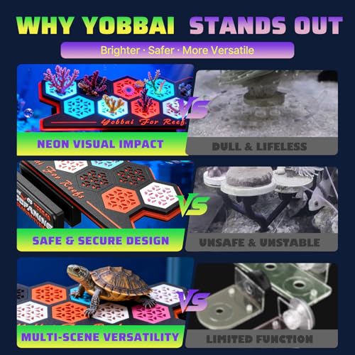 YOBBAI Magnetic Coral Frag Rack for Reef Tank, Saltwater Aquarium Frag Holder with 11 Slots & 13 Frag Plugs, Strong Magnet Glass Mount (Up to ~2cm), Multi-Use Aquarium & Hydroponic Plant / Reptile Display Stand - color: Neon Orange-Black