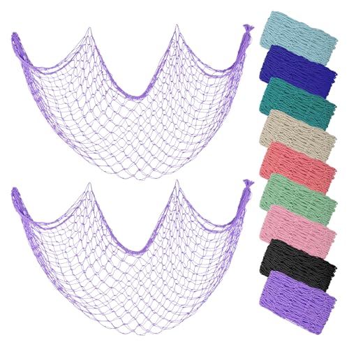 ZUEXT Purple Fishing Net Decorative 80x40 Inch, 2 Pack Large Picture Fish Net, Wall Photo Hanging Fishnet for Nautical Mermaid Pirate Ocean Themed Hawaii Beach Under The Sea Party Decoration - color: Light Purple, size: 80" x 40" - 2 Pack