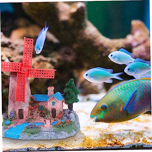 FOMIYES Fish Tank Windmill Ornament Home Decoration Fish Tank for Betta Fish Castle Aquarium Ornament Fish Hiding Cave Lizard Hideout Cinnamon Sticks Leopard Print Beard Resin, 12x7cm