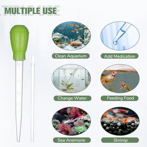 Long Turkey Baster for Aquarium Water Changer Siphon Waste Remover Coral Fish Feeder Waste Clean Tool Manual Acrylic Pipette Suction Dropper with Extension Pipes for Fish Tank Cleaning Pipette