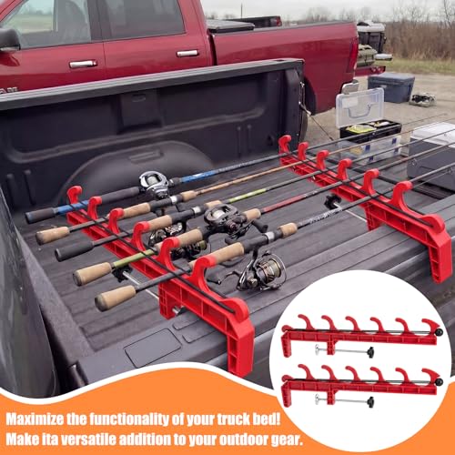 2 Sets Truck Bed Fishing Rod Holder, Holds 4 Rods, Fits 2.36" Thick Rails, Easy Install Kayak & Fly Rod Storage Rack - color: Red, style: 6 Holes