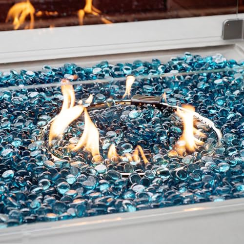 FANTIAN 10 Pounds Blue Glass Rocks for Fire Pit, Blue Flat Glass Marbles for Vase Fillers. Decorative Glass Pebbles for Aquarium Fountains Garden Crafts Table Scatter and Home Decor - color: Light Blue, size: 10 Pounds