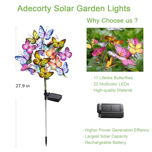 Adecorty Solar Garden Lights Outdoor Waterproof Decorative Solar Lights Outdoor 2 Pack with 44 LED 34 Butterfly Flower Garden Decor Yard Patio Lawn, Gifts for Mother's Day Mom Women - size: 2 Pack