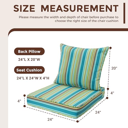 FUNHOME Outdoor Seat Cushion Set 24 x 24 x 4 Inch,Water Resistant Outdoor Chair Cushions for Patio Furniture,Thick Deep Seating Pads for Outside Chair Sofa Couch, Green Stripe - color: Green Stripe