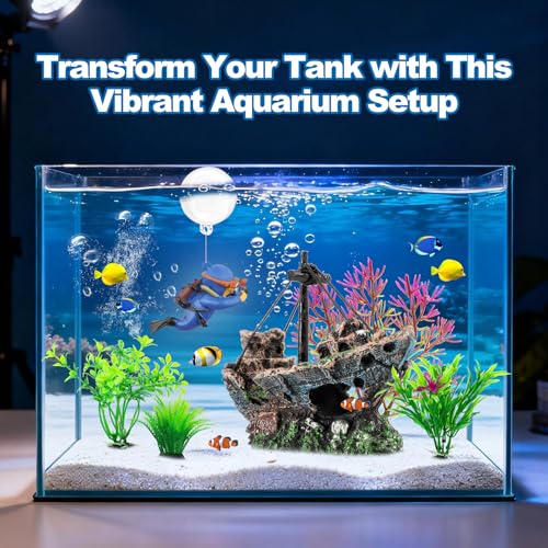 6 Pcs Aquarium Decor Set Shipwreck Decoration Little Diver Floating Fish Tank Decoration Fish Tank Plants