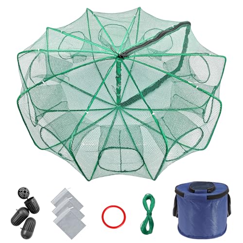 Minnow Trap 32in*10in” with Foldable Fishing Net & Collapsible Fish Bucket - Crab, Crawfish, Shrimp Trap for Freshwater Saltwater Fishing