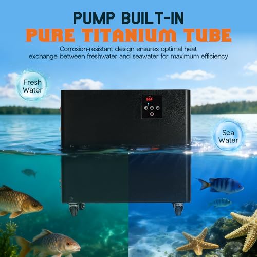 Albott 132 Gal Aquarium Water Chiller, 1/2 HP Fish Tank Chiller with Water Pump & 2 Pipes, Quiet Compressor Aquarium Cooler for Axolotl, Coral, Shrimp Tanks & Hydroponics, 110V Black - size: 1/2 HP