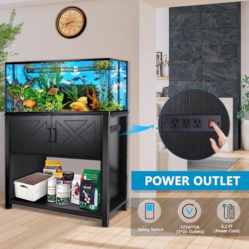 BEURUKU 40 Gallon Tank Stand with Cabinet and Power Outlets, Heavy Duty Metal Aquarium Stand for 40-50 Gallon Breeder Tank, Turtle Tank, Double Terrarium Stand, 660LBS Capacity, Black - color: Black, size: 40-50 Gallon